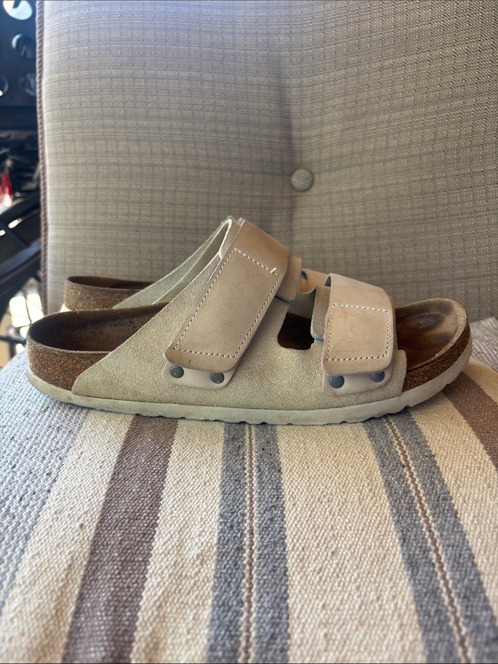 Birkenstock Beige Suede Two-Strap Sandals